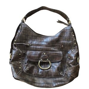 Pritzi Purse Handbag Brown Croc Print Boho Gypsy Studded Hobo Shoulder Satchel